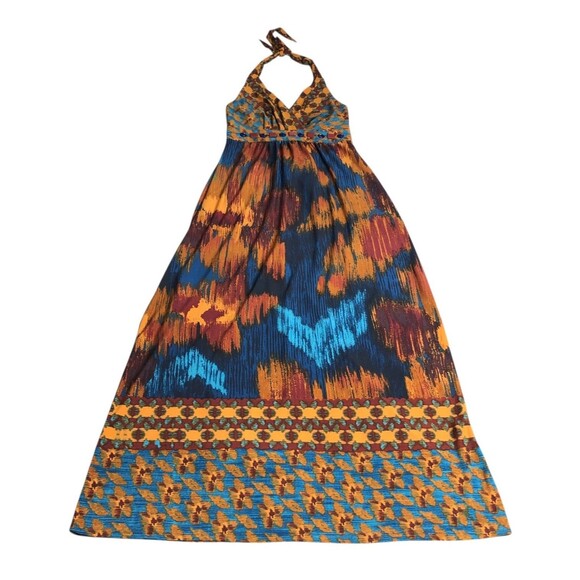 Vintage Y2K Rabbit Rabbit Rabbit Maxi Dress 8 Halter Babydoll Western Boho 90s - Picture 2 of 15